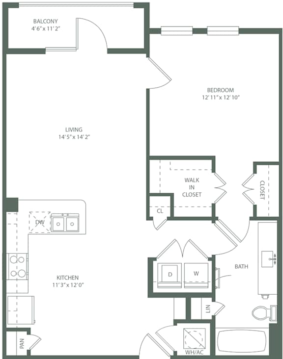 1 Bed 1 Bath A4 Floor Plan at The Baldwin at St. Paul Square, San Antonio, TX, 78205