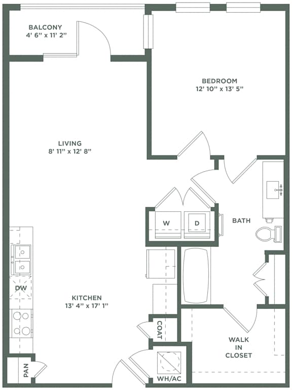 1 Bed 1 Bath A6p Floor Plan at The Baldwin at St. Paul Square, San Antonio, TX