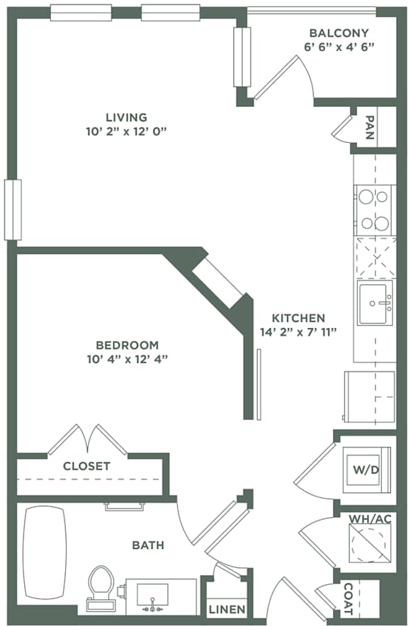1 Bed 1 Bath E1Cp Floor Plan at The Baldwin at St. Paul Square, San Antonio, 78205