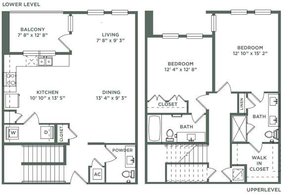 2 Bed 2.5 Bath TH Floor Plan at The Baldwin at St. Paul Square, San Antonio, TX