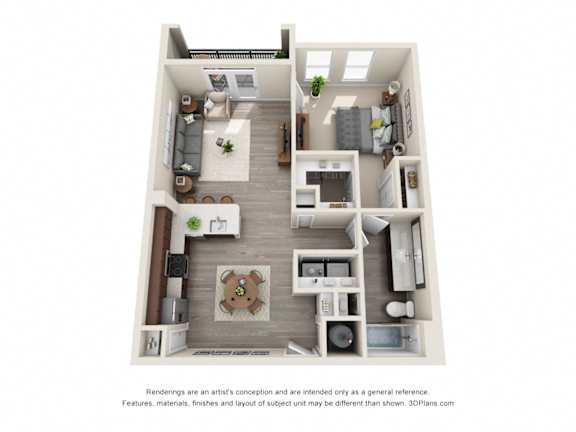 1 Bed 1 Bath A4p Floor Plan at The Baldwin at St. Paul Square, San Antonio, TX