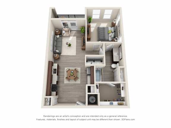 1 Bed 1 Bath A6 Floor Plan at The Baldwin at St. Paul Square, San Antonio, 78205