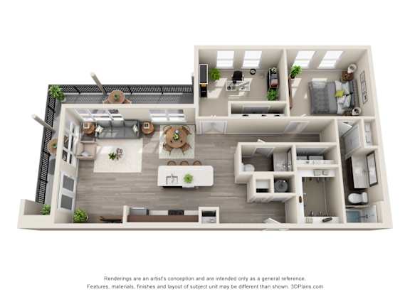 1 Bed 1.5 Bath A7 Floor Plan at The Baldwin at St. Paul Square, San Antonio, TX
