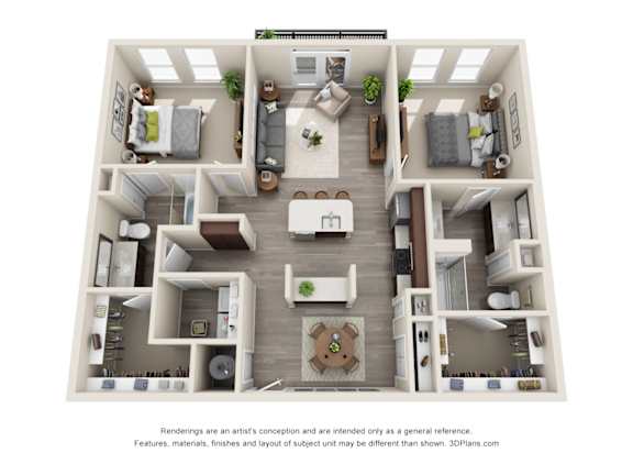 2 Bed 2 Bath B3 Floor Plan at The Baldwin at St. Paul Square, San Antonio, Texas