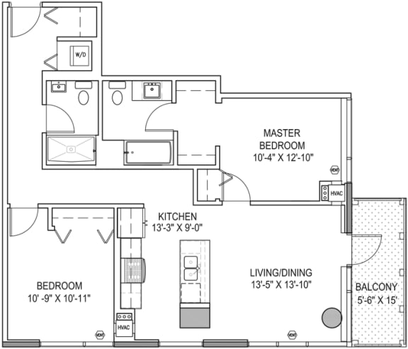 Two Bedroom b1 Floor Plan at One 333, Chicago, Illinois