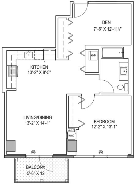 One Bedroom With Den a2 Floor Plan at One 333, Chicago