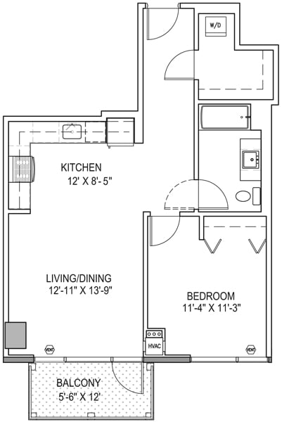 One Bedroom a3 Floor Plan at One 333, Illinois