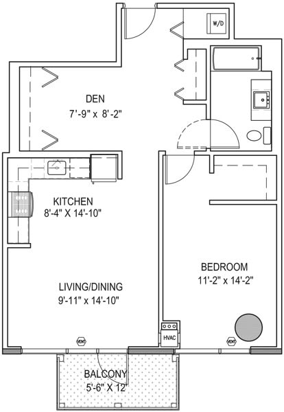 One Bedroom With Den a5 Floor Plan at One 333, Chicago, IL, 60605