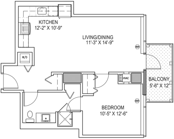 One Bedroom a13 Floor Plan at One 333, Chicago, Illinois