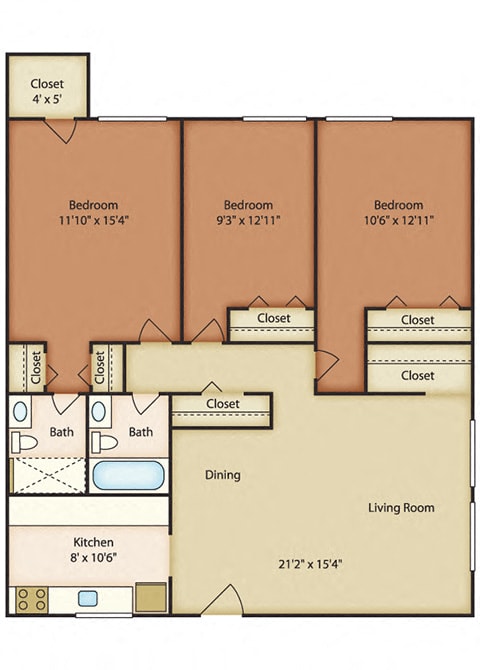 3 bedroom apartments near Little Creek