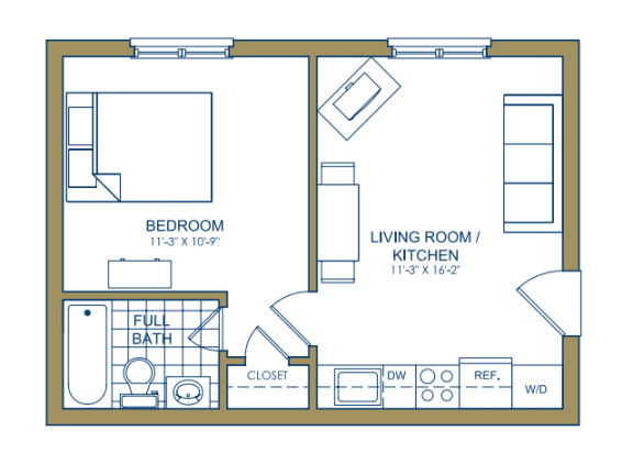 1 bedroom floor plan