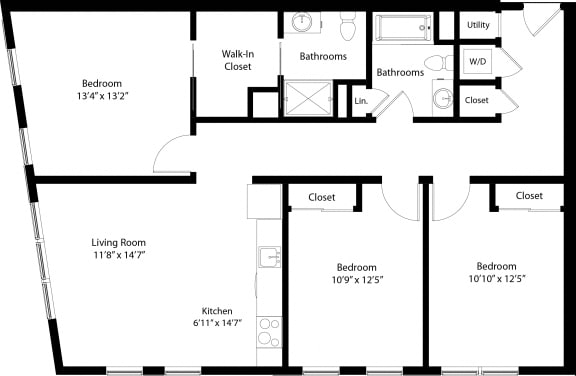 Three Bedroom Apartment Layout at The Mastlight in Weymouth