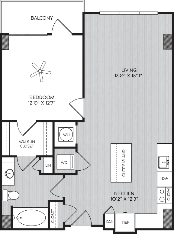 A1b One Bedroom Floor Plan with Balcony at Apartments in Vinings