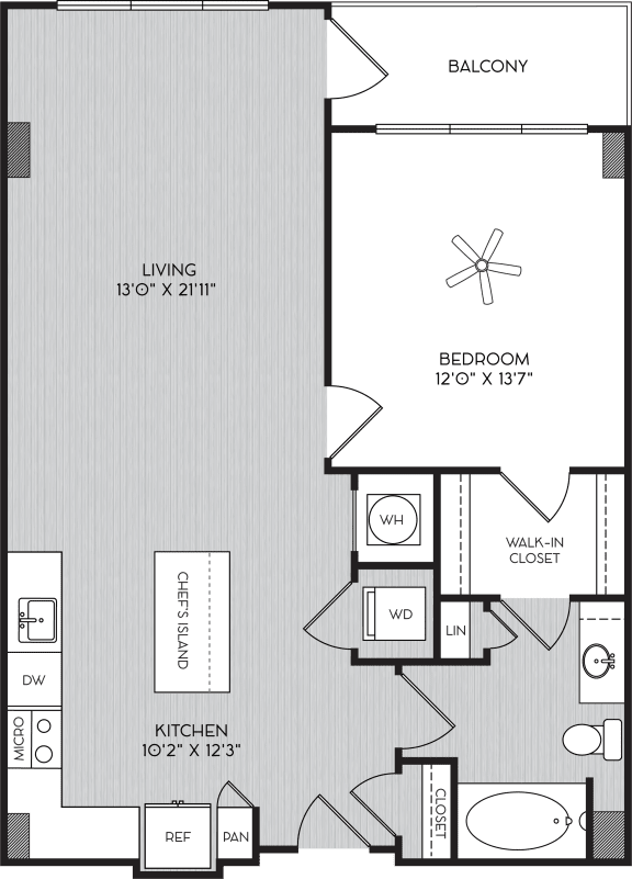 A1e One Bedroom Floor Plan with Balcony at Apartment Homes For Rent in Vinings, GA