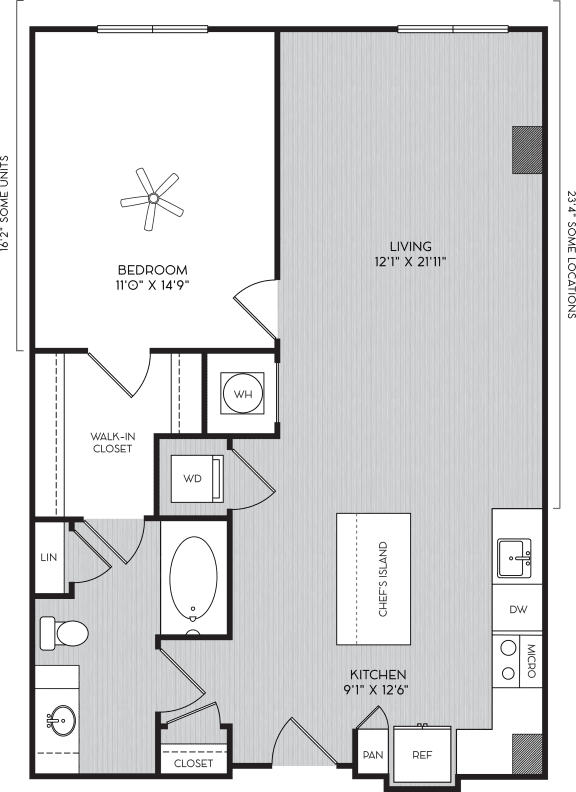 A2a One Bedroom Floor Plan with No Balcony at Apartment Homes For Rent in Vinings, GA