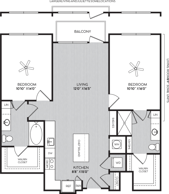 B1d Two Bedroom Floor Plan with Balcony at Apartment Homes For Rent in Vinings, GA