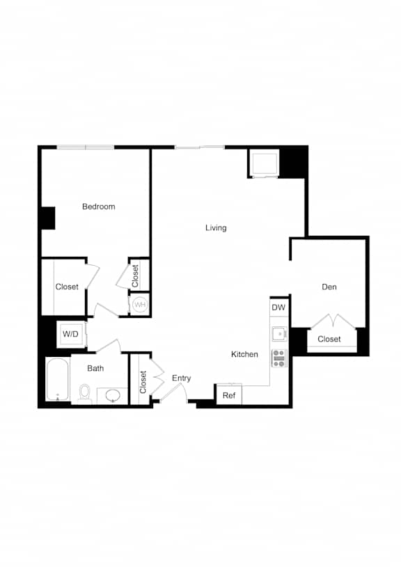 1x1 Den AD04-1 Floor Plan