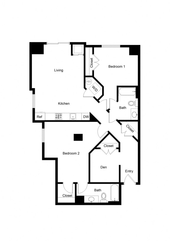 2x2 Den BD03A-1 Floor Plan