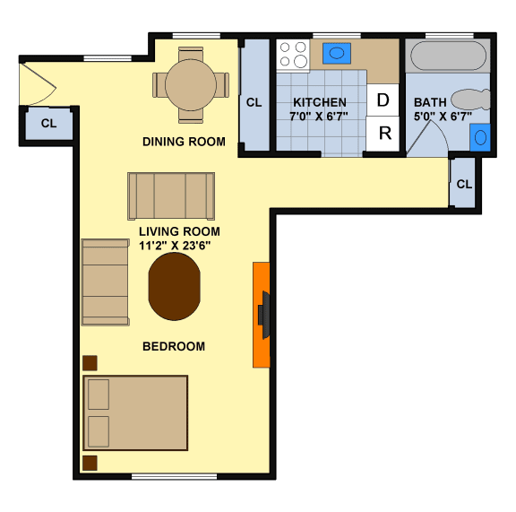 Studio (Downstairs) Floorplan  at Brookwood at Bay Shore in Bay Shore, NY 11706