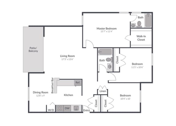 3 bedroom 2 bath Floor Plan at The Brook at Columbia, Columbia, MD 21044