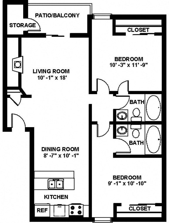 Floor Plan  B3 2 bedroom 2 bathroom Floor plan at Copper Ridge Apartments, WA, 98055