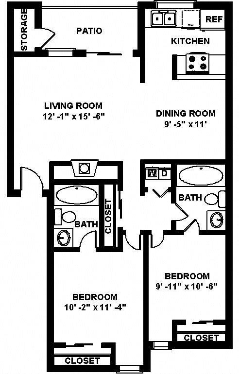 B4 2 bedroom 2 bathroom Floor plan at Copper Ridge Apartments, 4600 Davis Avenue S, WA