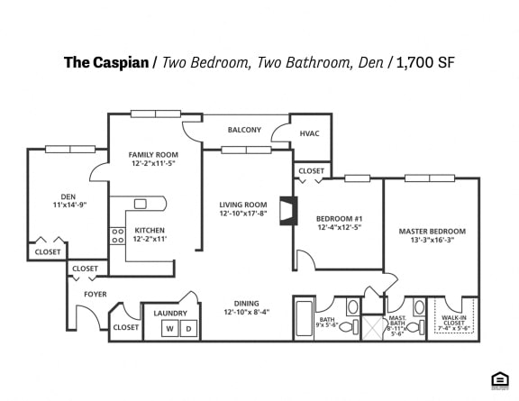the caspian 1 bedroom floor plan
