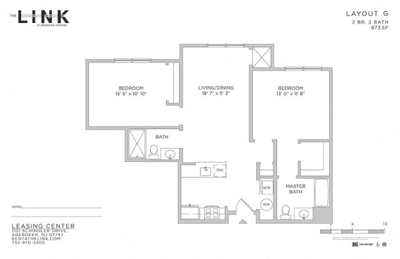 Layout G 2 Bed 2 Bath Floor Plan at The Link at Aberdeen Station, Aberdeen, NJ, 07747