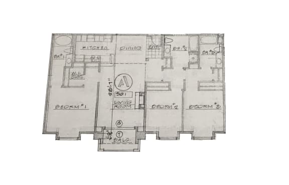 3 Bedroom 3 Bathroom Floor Plan at 3707 Motor Avenue, Los Angeles, 90034