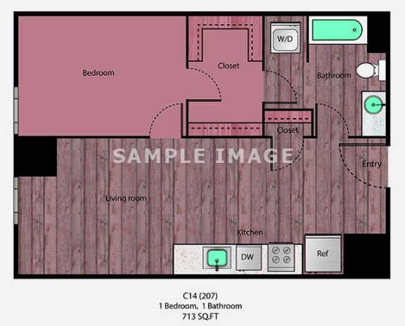 1 Bedroom 1 Bath Floor Plan at 3707 Motor Avenue, California