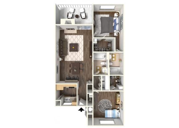 The Maple 2x2  floor plan. for rent at Kirker Creek in Pittsburg Ca