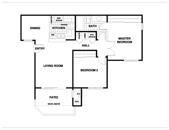 2 Bed 1 Bath Floor Plan, at 1750 on First Apartments, California, 93065