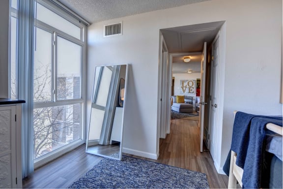 Floor to ceiling windows with tons of natural light