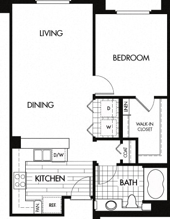 H 774 Sq. Ft. Floor plan at Trio Apartments, Pasadena, 91101
