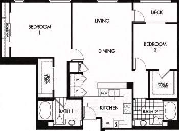 P 1,323 Sq. Ft  Floor plan at Trio Apartments, Pasadena, California