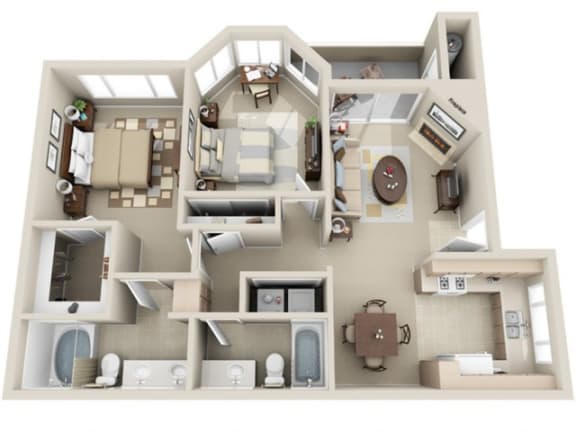 2 Bed 2 Bath b3 Floor plan, at Lakeview at Superstition Springs, AZ, 85206