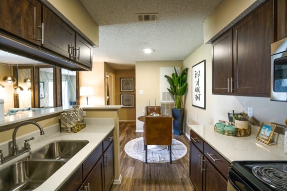 kitchen dark walnut cabinets in north austin apartments