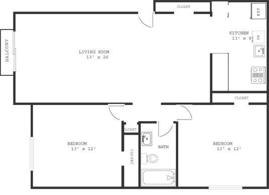  Floor Plan 2 Bedroom Style A
