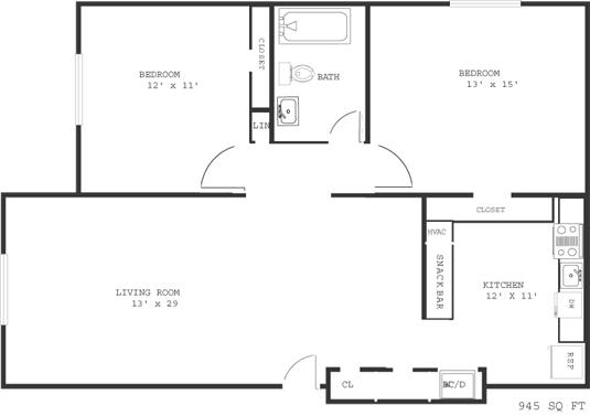  Floor Plan 2 Bedroom Style B