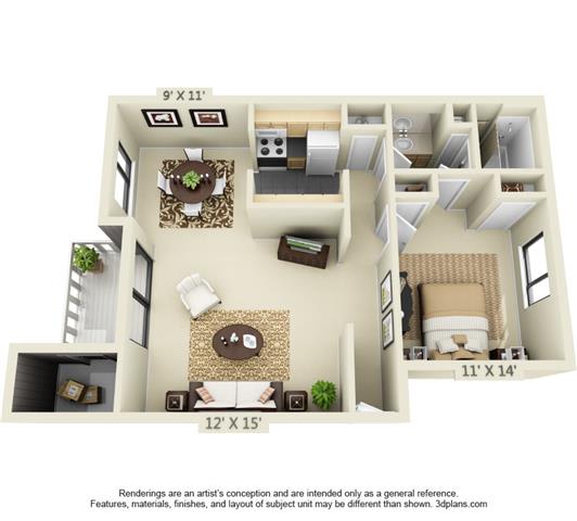  Floor Plan 1 Bedroom Style B