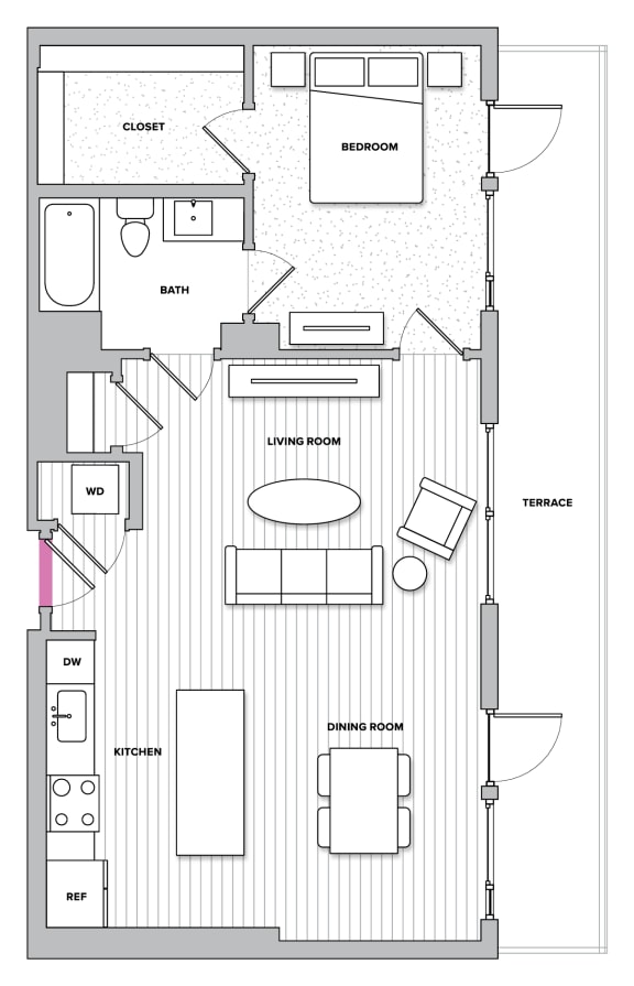 Yorkshire 8 (A8) 1 Bedroom 1 Bathroom Floor Plan Yorkshire 8 (A8) 1 Bedroom 1 Bathroom Floor Plan at Kingston at McLean Crossing, McLean, 22102