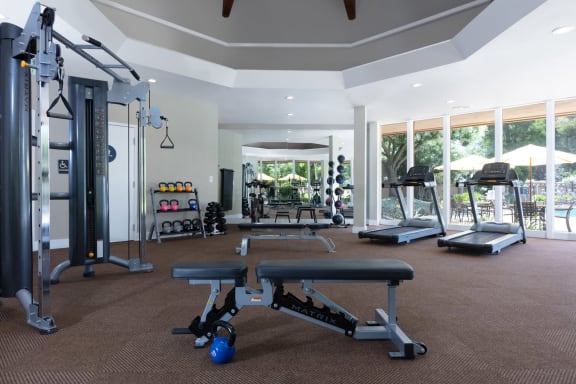 the gym at the resort has plenty of exercise equipment
