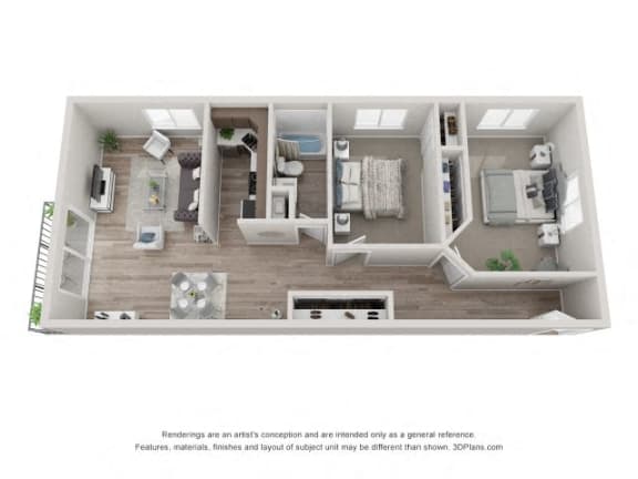 The Oak two bedroom apartment floor plan at Eagle Creek in Westmont, IL