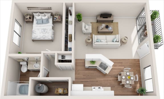 Cottage 1B/1B 3D Floor Plan Cottage 1B/1B 3D Floor Plan