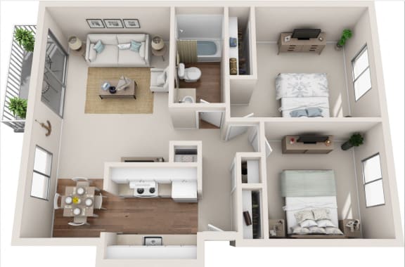 Cottage 2B/1B 3D Floor Plan Cottage 2B/1B 3D Floor Plan