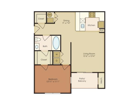 1 Bed 1 Bath Floor Plan 1 Bed 1 Bath Floor Plan at The Residence at North Penn, Oklahoma City,Oklahoma