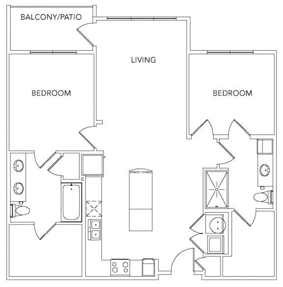 2 bed 2 bath B2B Floorplan with Balcony - 1101 sq. ft. at Encore at Forest Park Apartments, Saint Louis, MO