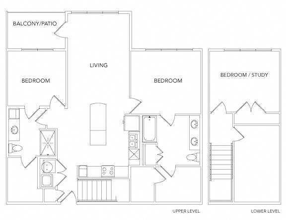 3 bed 2 bath C1 Floorplan at Encore at Forest Park Apartments, Saint Louis, Missouri