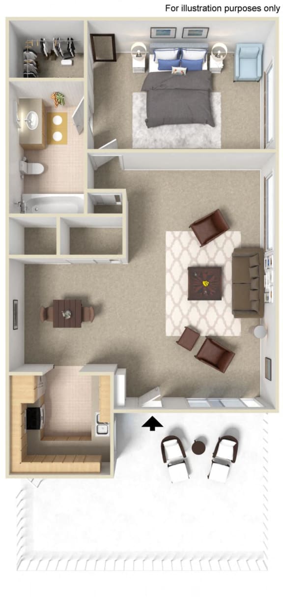 1 bedroom 1 bathroom floor plan A at LAKE DIANNE, Santa Ana, 92705