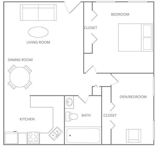 1C Renovated Floor Plan 1x1 (1C Renovated) Floorplan